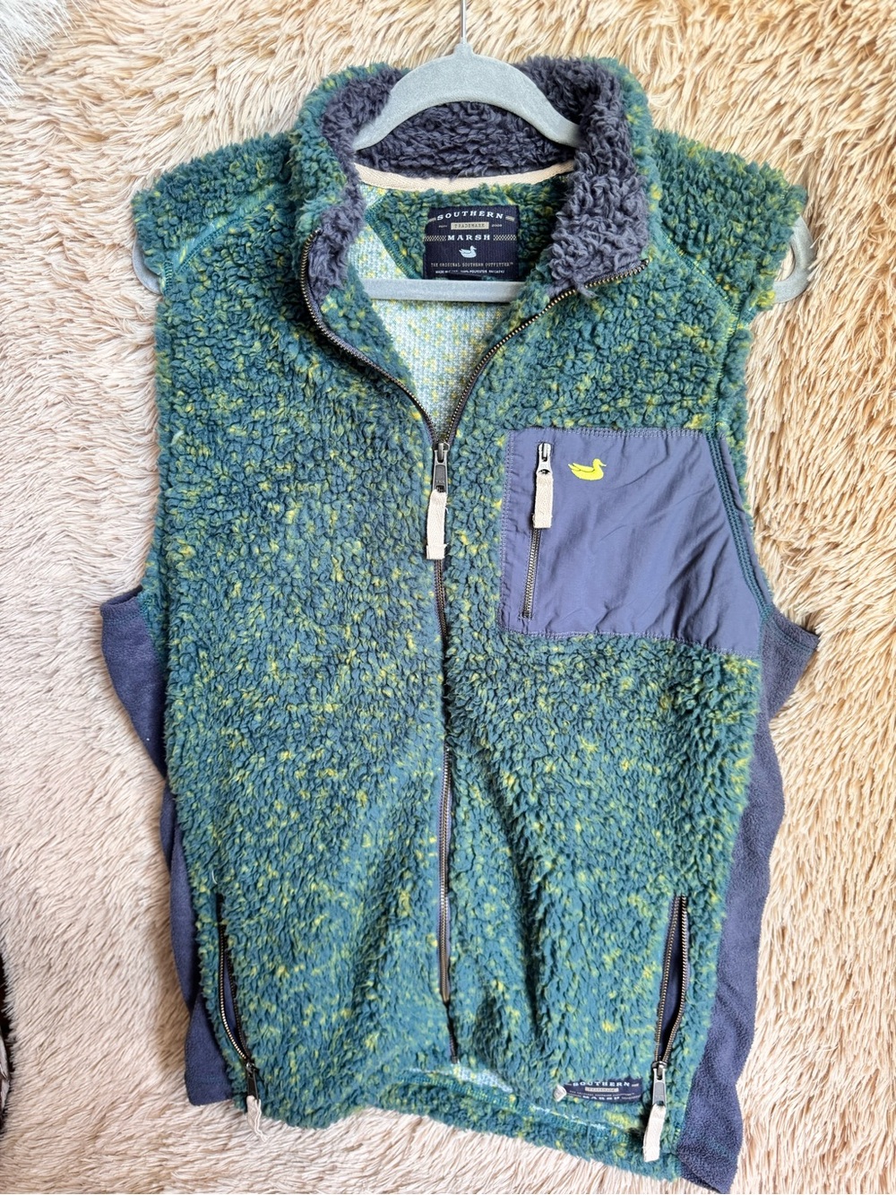 Southern Marsh Green Sherpa Vest with Navy Chest Pocket